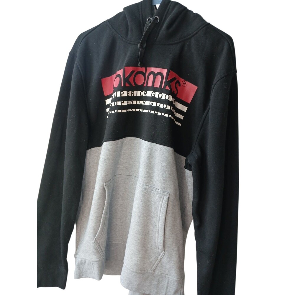 Men’s Hoodie XL Black Gray Colorblock Graphic Pullover Sweatshirt Casual